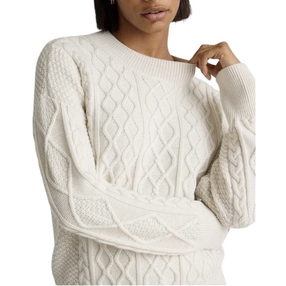 Quince Womens Size Medium Australian Merino Wool Cable Sweater Heather Bone - Picture 3 of 11